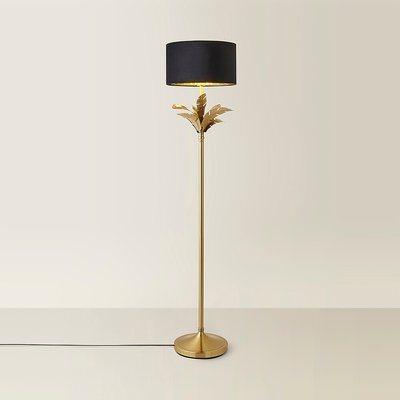 Gold Palm Leaf Floor Lamp with Velvet Drum Shade SO'HOME