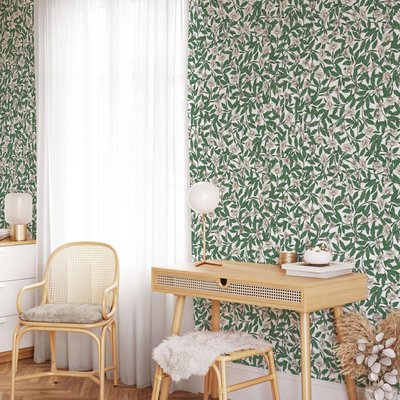 Papier peint plantes de Datura et feuilles vertes - 340x260 cm (l x h) LA TOUCHE ORIGINALE