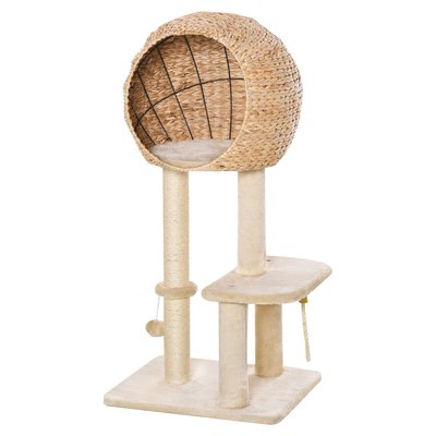 Arbre à chats style cosy chic peluche courte massette beige PAWHUT