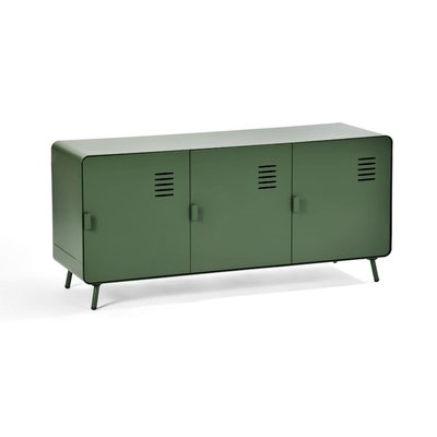 Meuble TV avec 3 portes et 2 couches en métal industriel, WALNUTLIVING MEUBLES COSY