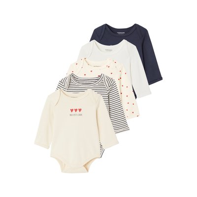 Lot de 5 bodies manches longues emmanchure US en coton Bio VERTBAUDET