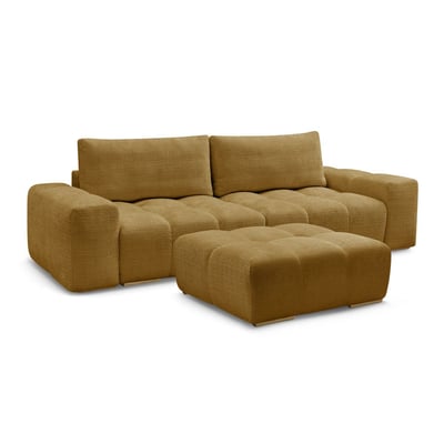 Canapé droit convertible 3 places en tissu texturé avec pouf, ANAKIN BOBOCHIC