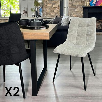 Chaise en velours gris clair motif damier (lot de 2) PALERME PIER IMPORT