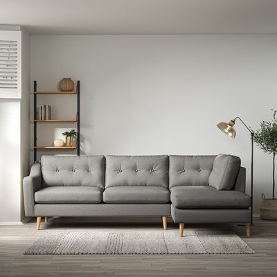 Rosa Curve Buttoned Soft Brushed Chaise - Right facing with Light Wood Legs SO'HOME
