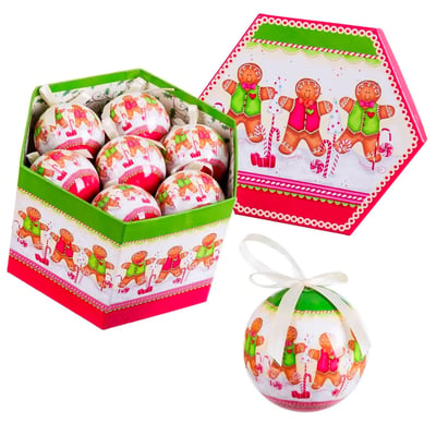 Coffret de 14 boules de Noël rétro bonhomme pain d'épices 7.5cm WADIGA