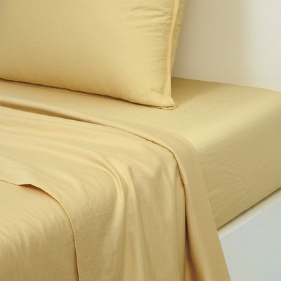 Drap plat en satin de coton lavé bleu, PALERME OLIVIER DESFORGES