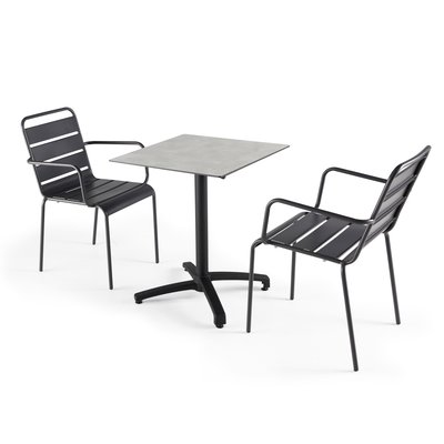 Table 60x60 cm inclinable stratifiée avec pied noir et chaises en métal, OPERA OVIALA