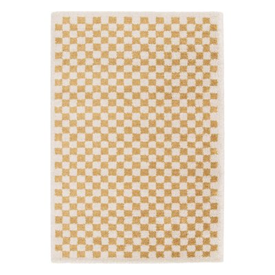 Tapis intérieur shaggy damier jaune moutarde et crème TAYLOR SWEEEK