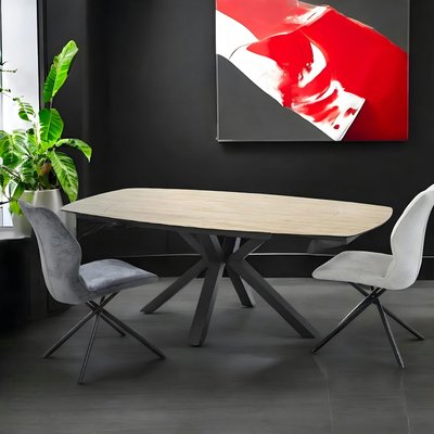 Table extensible en céramique forme ovale effet bois 140-200 cm LOMBARDIE PIER IMPORT
