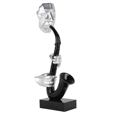Sculpture moderne joueur de saxo argent et noir PIER IMPORT
