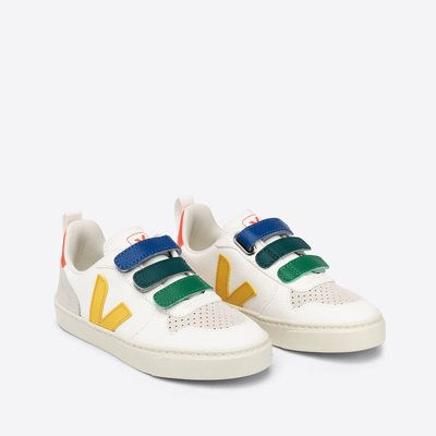 Kids V-10 Chrome Free Flatform Trainers in Leather with Touch 'n' Close Fastening VEJA