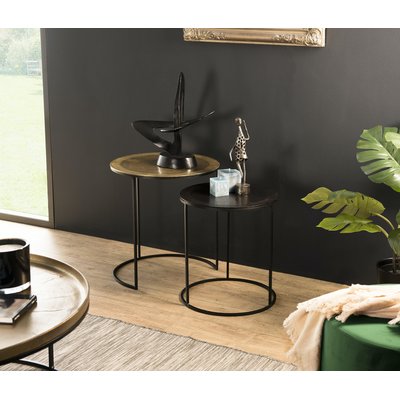 Tables d'appoint rondes gigogne design métal doré et noir (lot de 2) ZALA PIER IMPORT