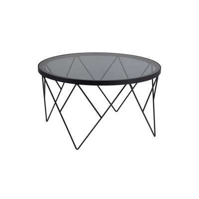 Table basse ronde en verre fumé et métal noir D80 - BROMLEY HELLIN, DEPUIS 1862