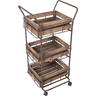 Desserte sur roulettes en fer 3 caisses en bois ANTIC LINE CRÉATIONS