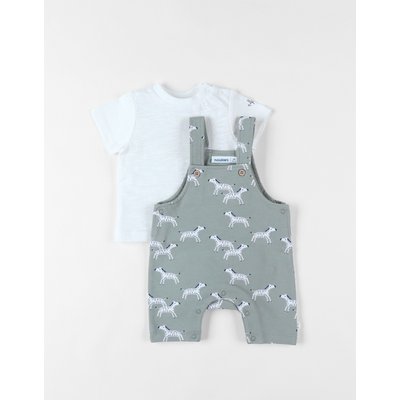 Set salopette zèbres + t-shirt, écru/eucalyptus NOUKIE'S