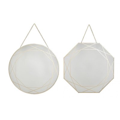 Set de 2 miroirs Suspendus Chainette Métal Doré - diamètre 29cm WADIGA