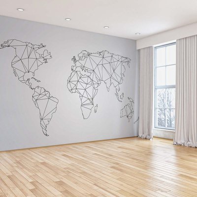 Papier peint carte du monde en origami HEXOA