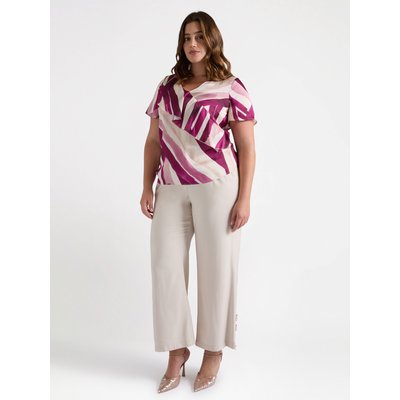 Blouse en satin à imprimé coups de pinceau, avec col en V et volant sur le devant FIORELLA RUBINO