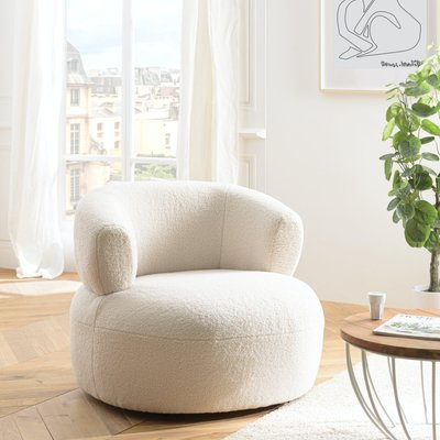 Fauteuil pouf tissu bouclette écru TIM PIER IMPORT