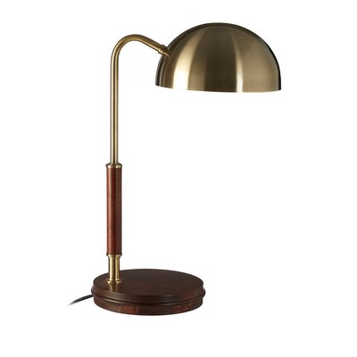 Antique Brass and Wooden Base Domed Table Lamp SO'HOME