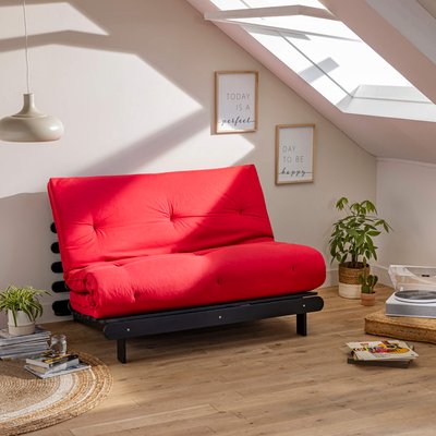 Ensemble matelas futon en coton et structure en bois massif noir TERRE DE NUIT