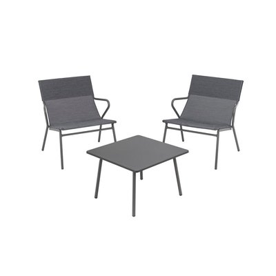 Salon Bas de Jardin - 1 Table Basse Carrée Et 2 Fauteuils - Vence - Batyline® Duo - Gris Obsidian - B045774 LAFUMA MOBILIER