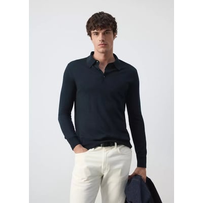 Pull polo 100 % laine mérinos maille fine MANGO MAN