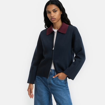 Contrasting Polo Collar Zipped Cardigan LA REDOUTE COLLECTIONS