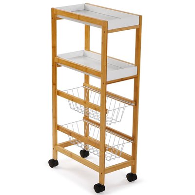 Desserte de cuisine sur roulettes blanche et bambou 40x22x83cm VERSA