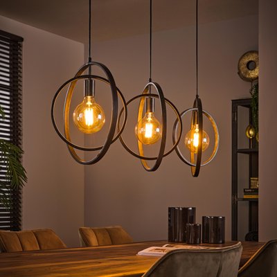 Suspension industrielle 3 lampes anneaux croisés TRIBECA PIER IMPORT