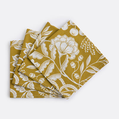 Lot de 4 serviettes de table en coton lavé, imprimé fleurs, LINDA LA REDOUTE INTERIEURS