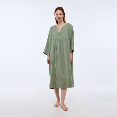 Chemise de nuit unie à manches courtes en viscose et lin MONOPRIX