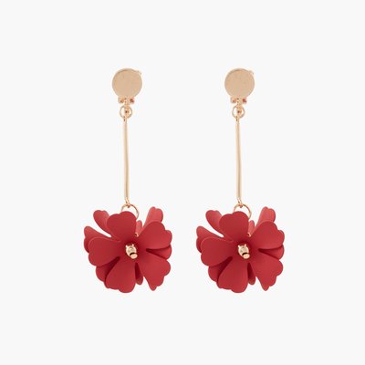 Boucles d'oreilles clips - longues à fleurs rouges BALABOOSTE