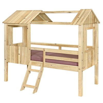 Lit cabane mi-hauteur avec matelas Bois massif  LAO AKITEN RETAIL