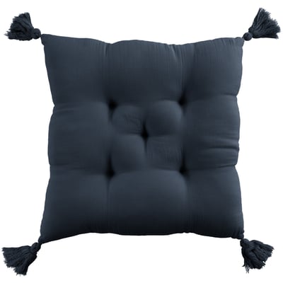 Coussin de chaise 40x40 cm Gaze de coton avec pompons Minuit EDEN