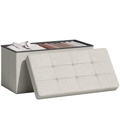 Pouf de rangement Polyester Crème HOMCOM