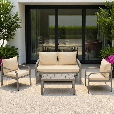Salon de jardin détente en aluminium beige & taupe LOS PIER IMPORT