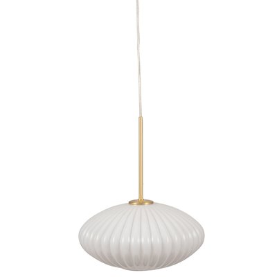 White Ribbed Glass with Gold Fittings Oval Pendant Ceiling Light SO'HOME