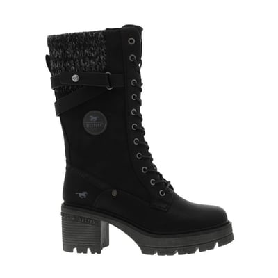 Bottes noires à talon décroché moyen avec un zip et des lacets ronds MUSTANG