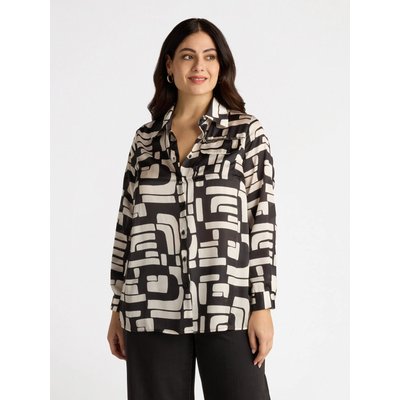 Chemise en satin à imprimé géométrique noir et blanc FIORELLA RUBINO