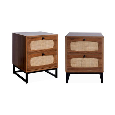 Table de chevet décor bois et cannage 2 tiroirs (lot de 2) RETRO SWEEEK