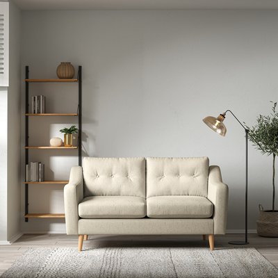 Rosa Curve Buttoned Soft Woven 2 Seater Sofa with Light Wood Legs ÉDITÉ