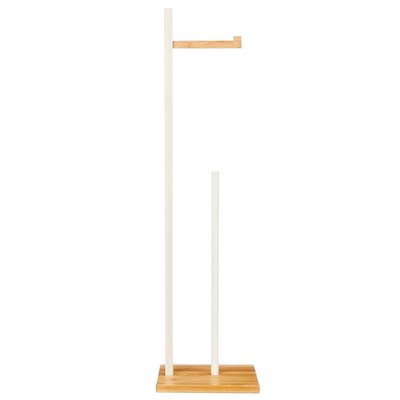 Dérouleur papier WC + Stock sur pied en bois blanc et bambou 19x19x71cm WADIGA