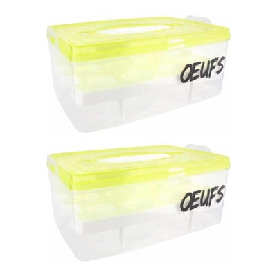 Boite à oeufs en plastique 24 emplacements 2 étages (Lot de 2)  Couvercle jaune clair CMP