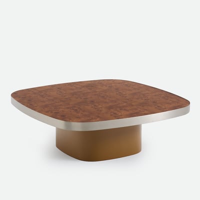 Table basse, plateau en plaqué loupe d'orme, diamètre 100 cm, PAUL LA REDOUTE INTERIEURS