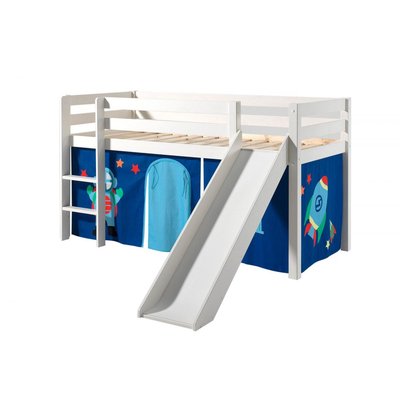 PINO Lit mezzanine avec toboggan +  Rideau de lit Astro pour lit mi-hauteur VIPACK