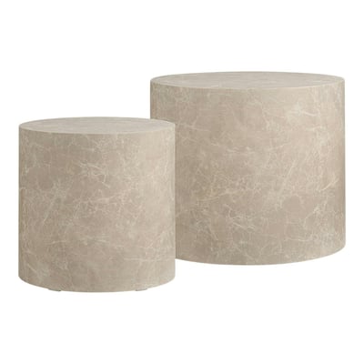 Table basse ronde design effet marbre grège (lot de 2) TORANO PIER IMPORT
