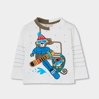 T-shirt en maille garçon imprimé singes snowboard BOBOLI