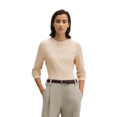 T-shirt long côtelé Henley slim en jersey stretch de coton bio Lyocell MARC O'POLO