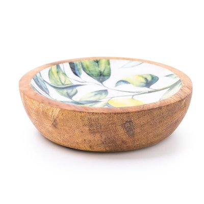 Small Lemons White Round Dish in Mango Wood SO'HOME